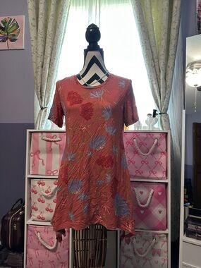 Logo by Lori Goldstein Red Floral Short-Sleeve Swing Dress/tunic S